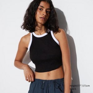 Uniqlo Ribbed Cropped Tank Women Tank Tops Black US | WASP-28934