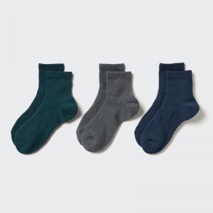 Uniqlo (Ribbed Pile, 3 Pairs) Women Socks Tights Dark Green US | UFZK-75360