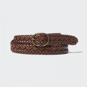 Uniqlo Round Buckle Mesh Leather Women Belt Brown US | ZNBM-59384