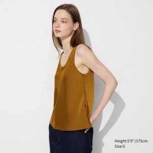 Uniqlo Satin (Sleeveless) Women Blouse Brown US | FEQK-27840