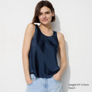 Uniqlo Satin (Sleeveless) Women Blouse Navy US | CWVS-31625