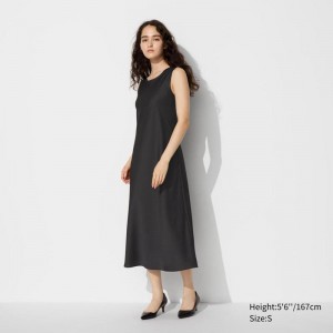 Uniqlo Satin (Sleeveless) Women Dress Black US | ILVJ-47105