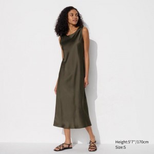 Uniqlo Satin (Sleeveless) Women Dress Dark Green US | LIZO-25987