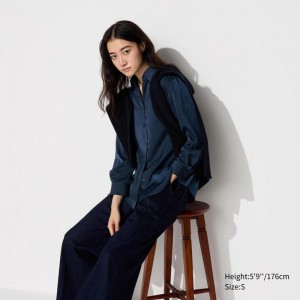 Uniqlo Satin Women Blouse Navy US | DSQT-45726