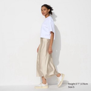 Uniqlo Satin Women Skirts Natural US | JAES-72948