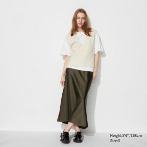 Uniqlo Satin Women Skirts Olive US | JZBW-25943