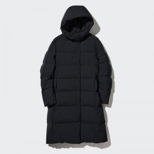 Uniqlo Seamless Down Long Women Coats Black US | KTMN-15483