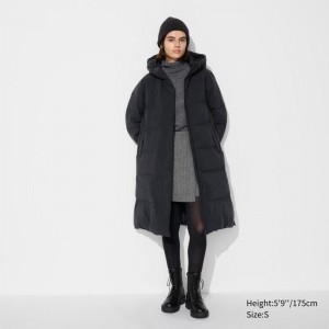 Uniqlo Seamless Down Long Women Coats Black US | JYOL-37206