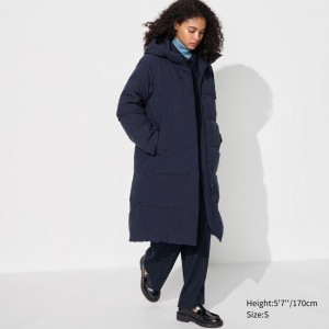 Uniqlo Seamless Down Long Women Coats Navy US | JHLY-14950