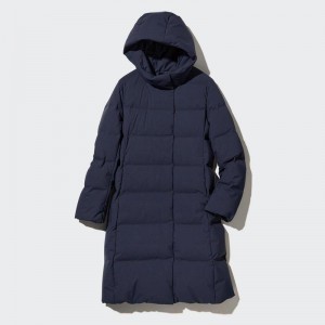 Uniqlo Seamless Down Long Women Coats Navy US | UZCN-16728