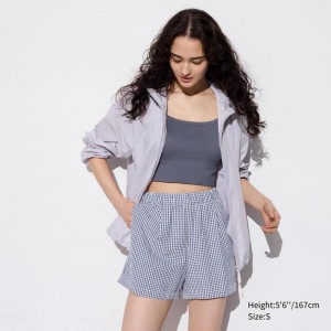 Uniqlo Seersucker Easy (Gingham) Women Shorts Blue US | NPIB-47513