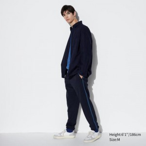 Uniqlo Side Stripe (Long) Men Joggers Navy US | VLUR-08423