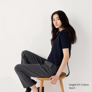 Uniqlo Smart Ankle (Check, Long) Women Trousers Dark Grey US | JMYW-41925