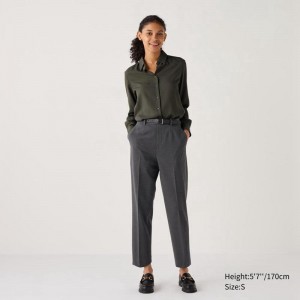 Uniqlo Smart Ankle (Check) Women Trousers Dark Grey US | JRDT-72169