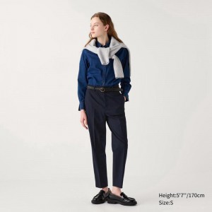 Uniqlo Smart Ankle Women Trousers Navy US | LQRP-60379