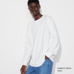 Uniqlo Soft Brushed Crew Neck (Long Sleeve) Men T-Shirt White US | TRHU-06524