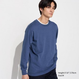 Uniqlo Soft Brushed Crew Neck (Long Sleeve) Men T-Shirt Blue US | CDRI-72954