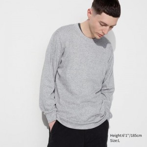 Uniqlo Soft Brushed Crew Neck (Long Sleeve) Men T-Shirt Grey US | UKOT-02745