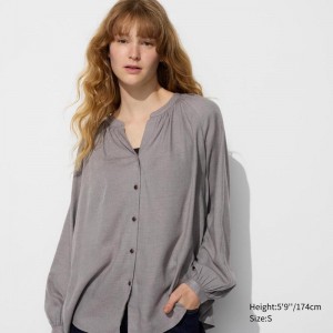 Uniqlo Soft Flannel Gathered Women Blouse Grey US | DUZF-84715