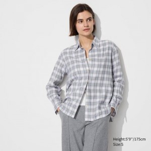 Uniqlo Soft Flannel Skipper (Check) Women Shirts Light Grey US | RPWK-47583