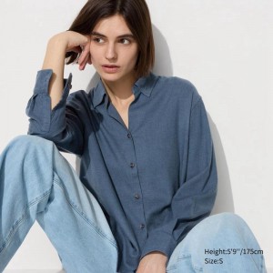 Uniqlo Soft Flannel Skipper Women Shirts Blue US | SBTQ-30651