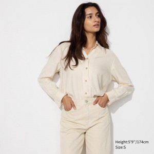 Uniqlo Soft Flannel Skipper Women Shirts Off White US | NHSV-84965