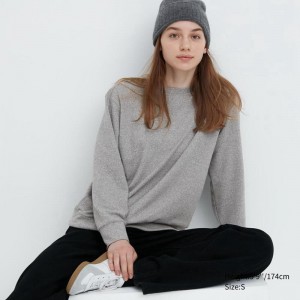 Uniqlo Soft Fleece Crew Neck Long Sleeved Women T-Shirts Grey US | GOJU-15928