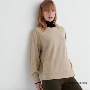 Uniqlo Soft Fleece Crew Neck Long Sleeved Women T-Shirts Beige US | TVRZ-61042