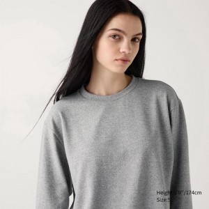 Uniqlo Soft Knit Fleece Crew Neck (Long Sleeve) Women T-Shirts Grey US | MAVQ-01365