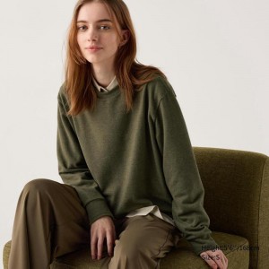 Uniqlo Soft Knit Fleece Crew Neck (Long Sleeve) Women T-Shirts Olive US | WQJK-59362