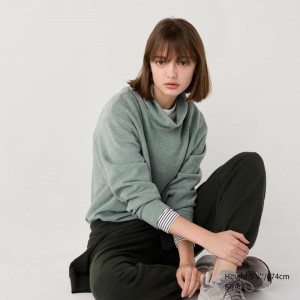 Uniqlo Soft Knit Fleece Ribbed High Neck (Long Sleeve) Women T-Shirts Green US | IXML-75908