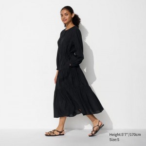 Uniqlo Soft Lawn Women Dress Black US | JPFC-83796