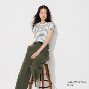 Uniqlo Soft Ribbed (Stripe) Women T-Shirts Off White US | GTCA-48102