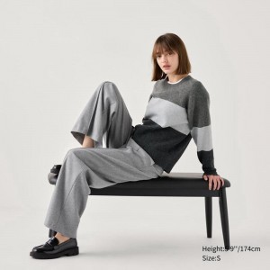 Uniqlo Soufflé Yarn Crew Neck (Colour Block) Women Jumper Grey US | JSUQ-19756