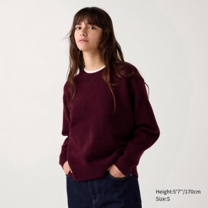 Uniqlo Soufflé Yarn Crew Neck Women Jumper Wine US | KPXU-05932