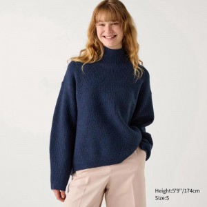 Uniqlo Soufflé Yarn High Neck Women Jumper Blue US | FETO-58769