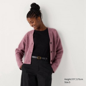 Uniqlo Soufflé Yarn V Neck Short Women Cardigans Purple US | UTFV-06318