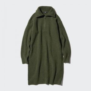 Uniqlo Soufflé Yarn Women Dress Olive US | CXGK-76359