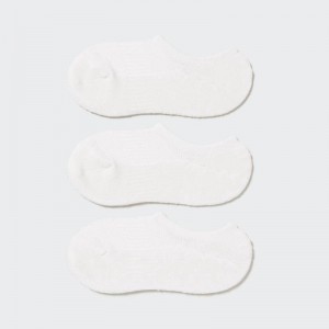 Uniqlo Sports Invisible No-Show (Three Pairs) Women Socks Tights White US | JVSX-76820