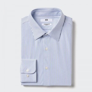 Uniqlo Super Non-Iron Jersey Slim Fit (Regular Collar, Stripe) Men Shirts Blue US | ROZL-48372