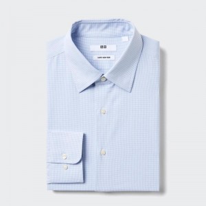 Uniqlo Super Non-Iron Regular Fit (Regular Collar, Check) Men Shirts Blue US | KNWQ-31075