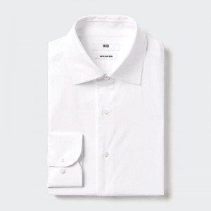 Uniqlo Super Non-Iron Regular Fit (Semi-Cutaway Collar) Men Shirts White US | FQTZ-70532