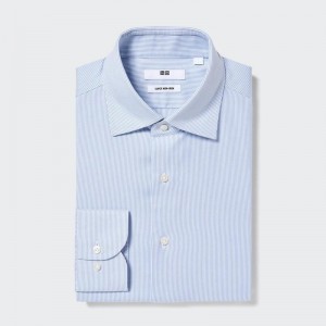 Uniqlo Super Non-Iron Regular Fit (Semi-Cutaway Collar, Stripe) Men Shirts Blue US | CLRQ-87021