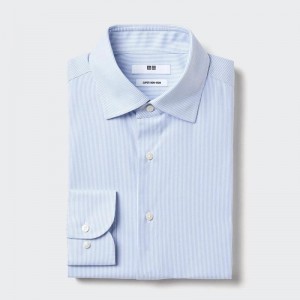 Uniqlo Super Non-Iron Regular Fit (Semi-Cutaway Collar, Stripe) Men Shirts Blue US | DWSG-48536