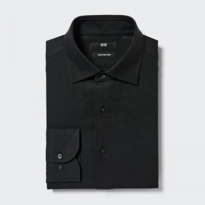 Uniqlo Super Non-Iron Regular Fit (Semi-Cutaway Collar) Men Shirts Black US | WMSJ-67345