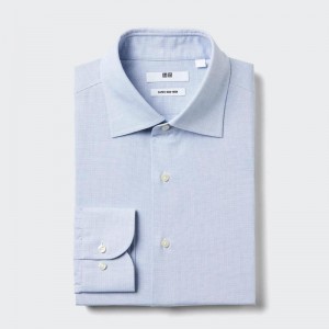 Uniqlo Super Non-Iron Regular Fit (Semi-Cutaway Collar, Check) Men Shirts Blue US | PIUX-76301