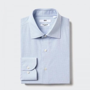 Uniqlo Super Non-Iron Slim Fit (Semi-Cutaway Collar, Check) Men Shirts Blue US | TLFZ-48561