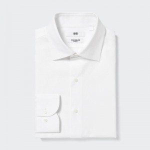 Uniqlo Super Non-Iron Slim Fit (Semi-Cutaway Collar) Men Shirts White US | IDMW-89627