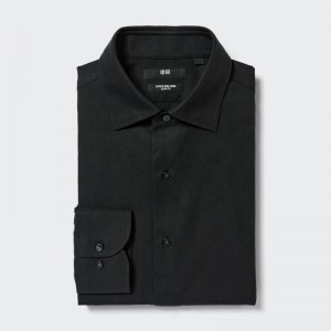 Uniqlo Super Non-Iron Slim Fit (Semi-Cutaway Collar) Men Shirts Black US | LQVE-17592