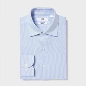 Uniqlo Super Non-Iron Slim Fit (Semi-Cutaway Collar, Stripe) Men Shirts Blue US | PFBX-01453